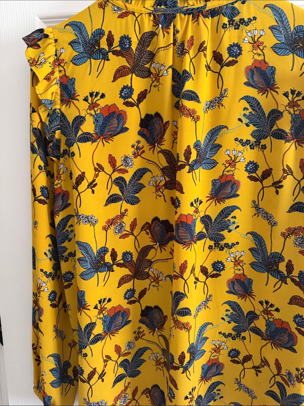LOFT Yellow Floral Ruffled Long-Sleeve Blouse - Picture 10 of 11